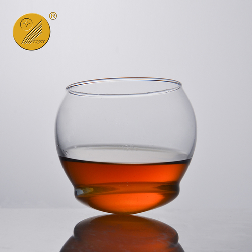 Customized unique shaped round tumbler glass rolling base drinking glassware barware whisky glass