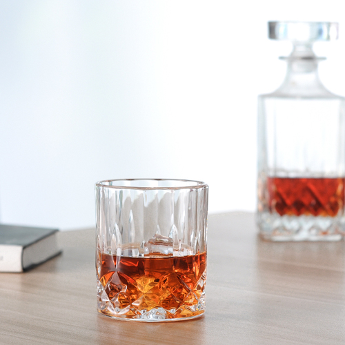 Ready to stock engraved stemless glass cup embossed diamond crystal whisky glass