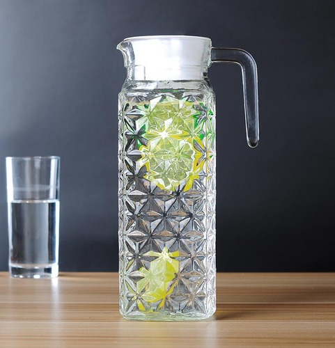 1.1L water glass pitcher with lid transparent glass jug with handle