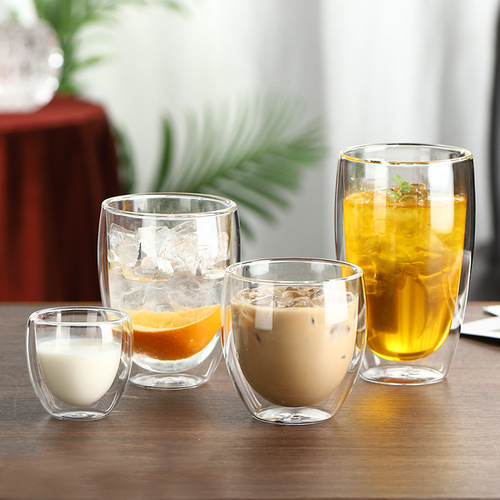 Custom logo insulated cappuccino coffee cups and mugs high borosilicate double wall glass(4)